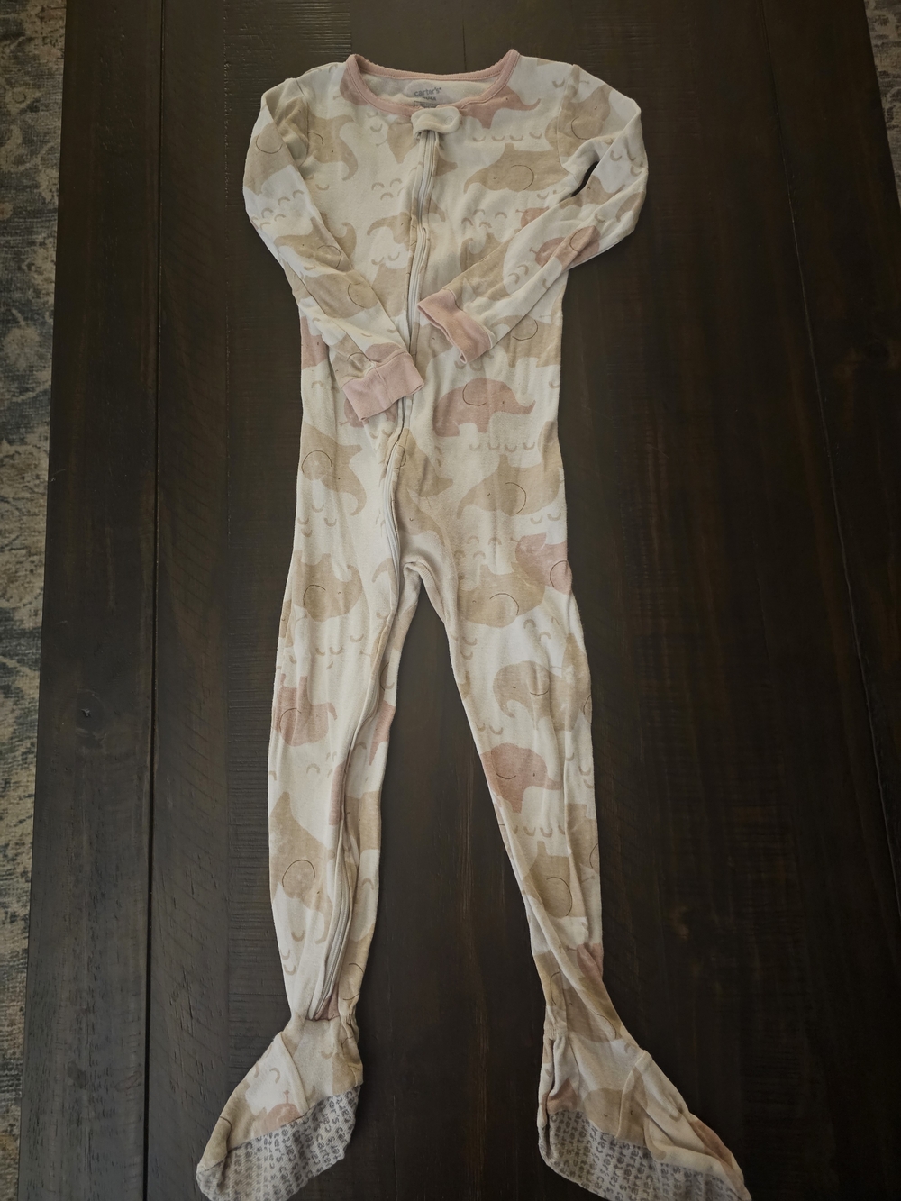 Carter's Pink and Beige Elephant Print Footed Pajamas
